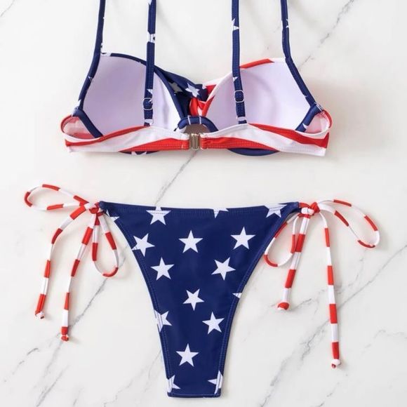 American Flag Twist Push Up Bikini Set - Picture 4 of 5
